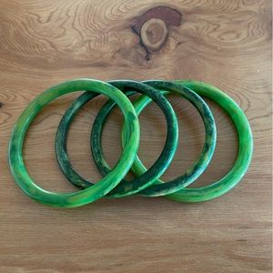 Set of Four Green Bakelite Bangle Bracelets